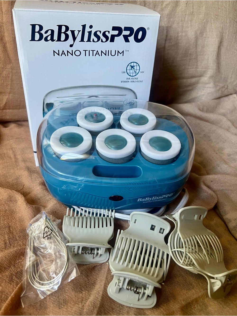 BaByliss Nano Titanium Teal 5 jumbo Hair Setter with Clips